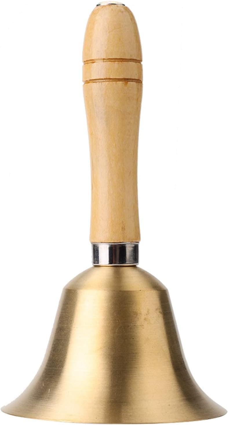 Campana de mano de latón con mango de madera