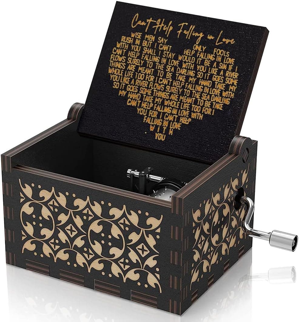 Caja de música de manivela con melodía romántica